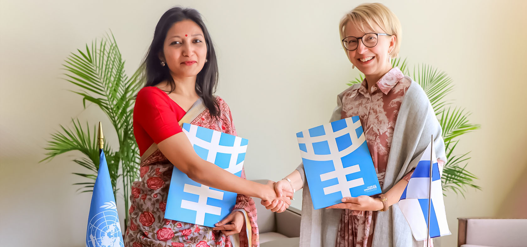 (from left) Navanita Sinha, Head of Office a.i. UN Women and H.E. Riina-Riikka Heikka, Ambassador of Finland to Nepal (right). Photo: UN Women/Subeksha Poudel