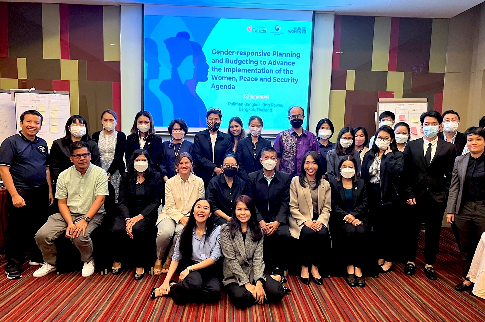 Participants are taking group photos at the Gender Responsive Planning and Budgeting Workshop to Advance the Implementation of the Women, Peace and Security Agenda in Bangkok, Thailand on 1 June 2023