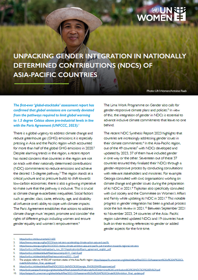Unpacking Gender Integration in Nationally Determined Contributions (NDCs) of Asia-Pacific Countries