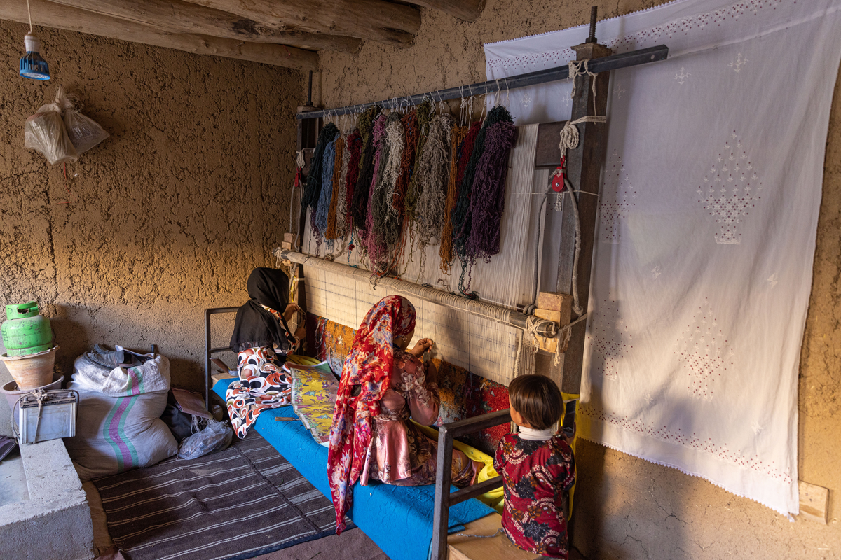 Carpet weaving women in Bamyan province