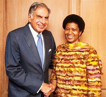 From left to right - Ratan Tata, Chairman of Emeritus of Tata Sons of India and Ms. Mlambo-Ngcuka, Executive Director of UN Women