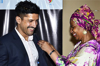 From left to right - UN Women Goodwill Ambassador Farhan Akhtar and Ms. Mlambo-Ngcuka, Executive Director of UN Women