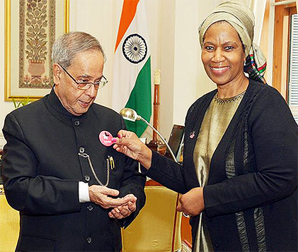 From left to right - President Shri Pranab Mukherjee of India and Ms. Mlambo-Ngcuka Executive Director of UN Women