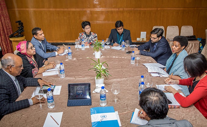 UN Women Executive Director, Phumzile Mlambo-Ngcuka, met with Ms. Meher Afroze Chumki, State Minister for Women and Children Affairs. UN Women/Saikat Mojumder 