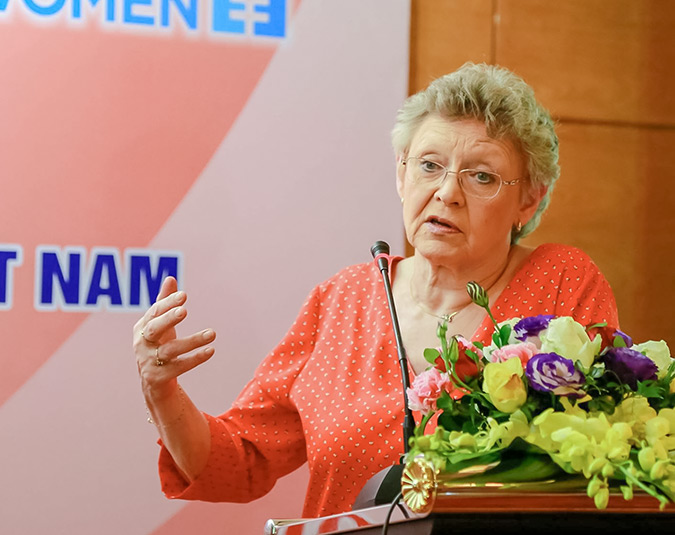 "The most important strategy in dealing with HIV epidemic is engaging women in all levels and guaranteeing their rights." - Professor Françoise Barré-Sinouss, who was awarded the 2008 Nobel Prize for co-discovering HIV virus. Photo: UN Women/Vu Han