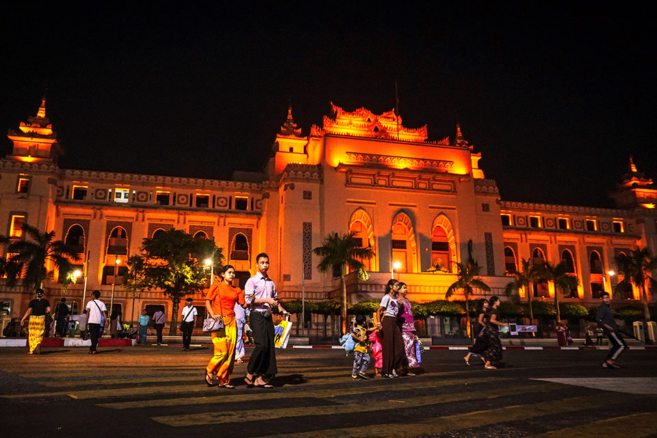 Lighting the Yangon City Hall, a central landmark, in orange. Photo: UN Women