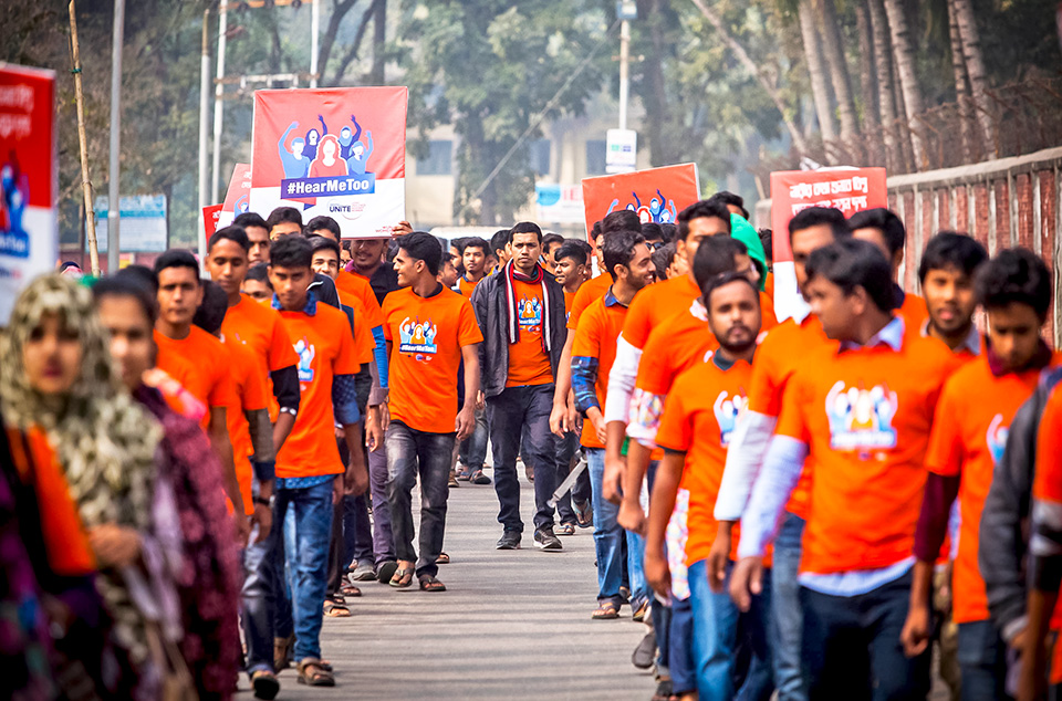 More than 200 students gathered in a rally to observe 16 days of Activism in Rajshahi University. 4 December 2018, Rajshahi Bangladesh. Photo: Fahad Kaizer