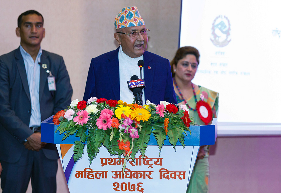 Prime Minister of Nepal, KP Sharma Oli, was the chief guest of the event. “The progressive provisions in our Constitution are not there by coincidence – they were done deliberately, and we shall implement them effectively,” promised PM Oli. Photo: UN Women/Laxmi Maharjan