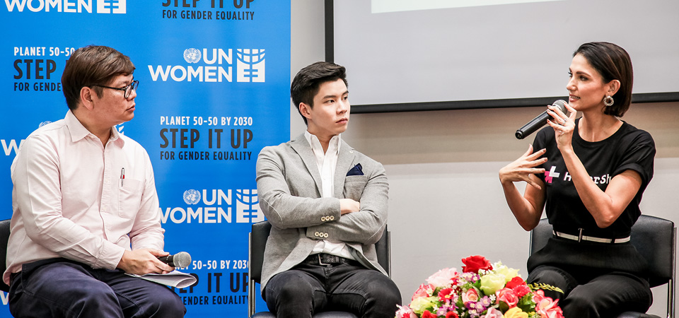 Panelists at Thammasat University engaging in a lively discussion on gender equality Photo: UN Women/Zaid Thanoo