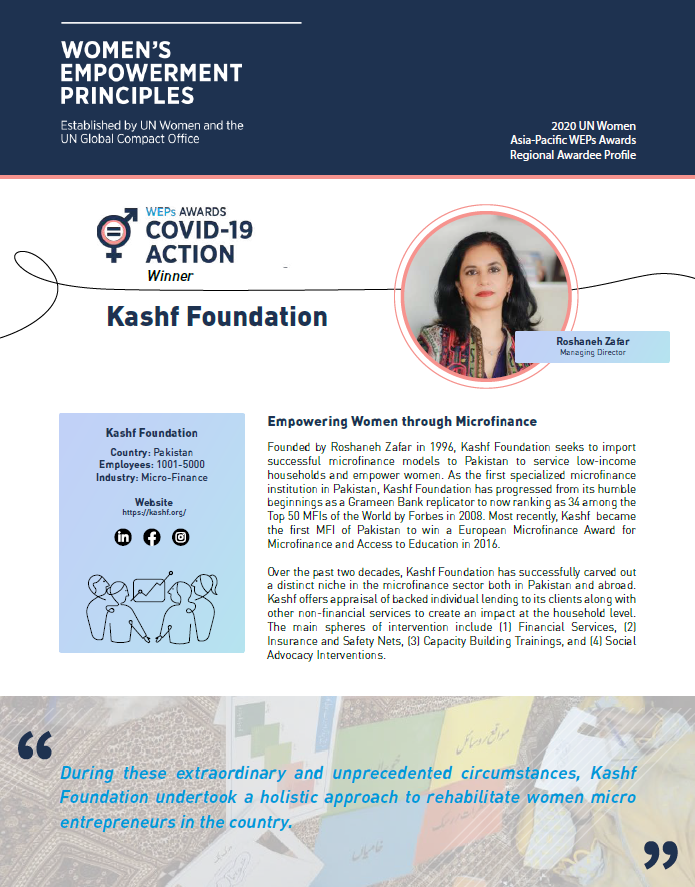 UN Women 2020 Asia-Pacific WEPs Awards Regional Awardee Profile (COVID-19 Action, Roshaneh Zafar)