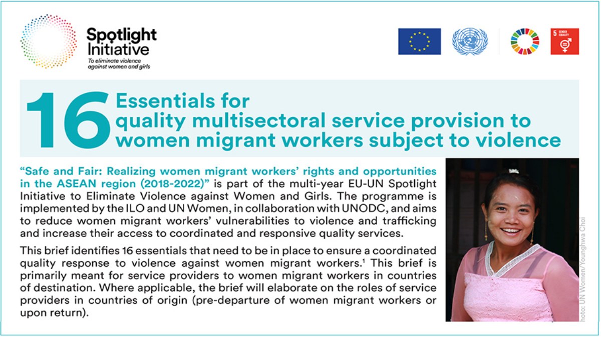 16 Essentials for Quality Multisectoral Service Provision to Women Migrant Workers Subject to Violence (available in 7 languages)