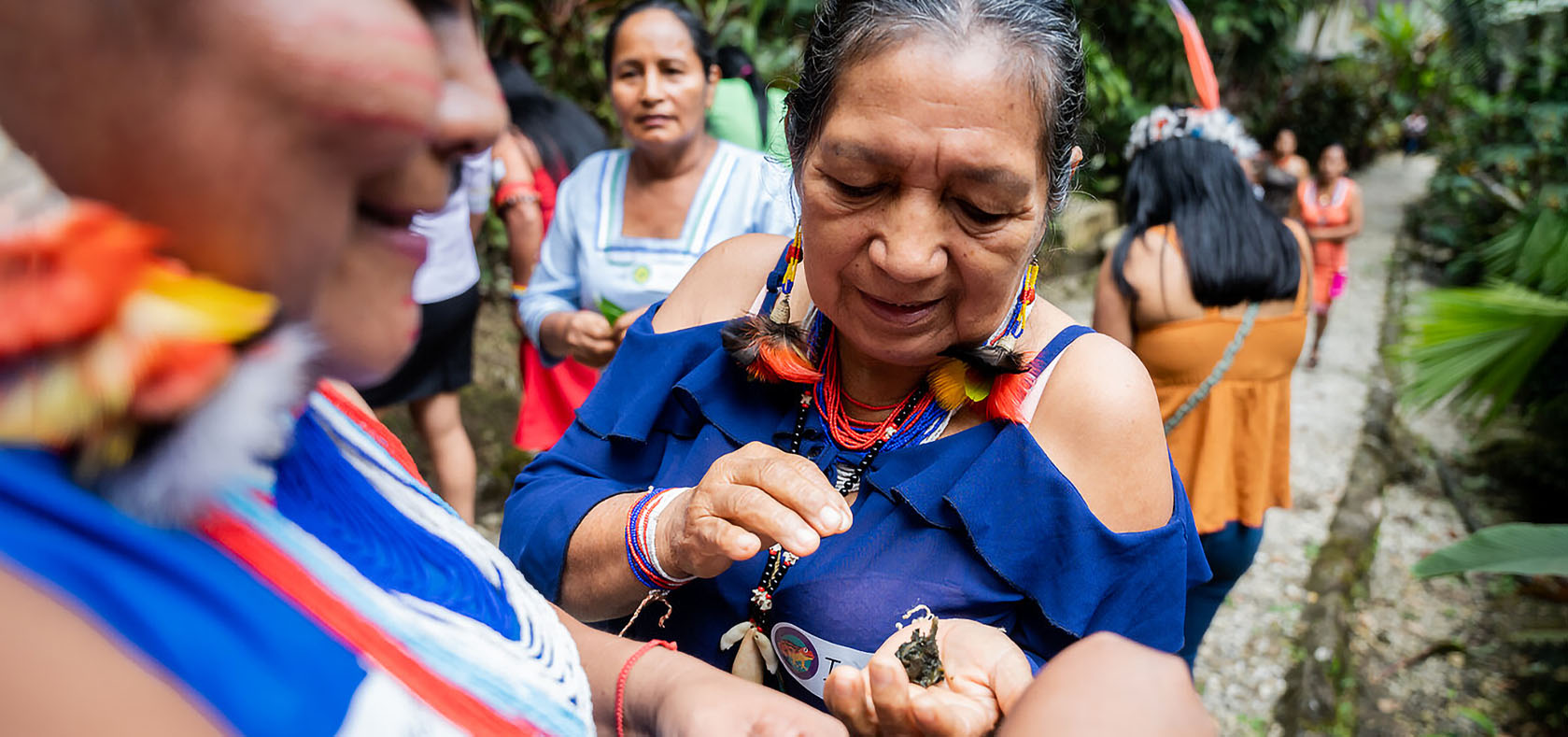 Two women attend a meeting of indigenous women leaders in Puyo, Ecuador. Photo: Spotlight Initiative/Johanna Alarcón