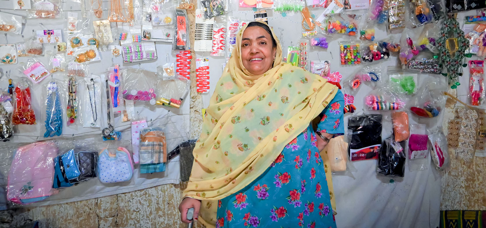 A beneficiary in her shop established with the support of UN-Women in Quetta City of Balochistan. Photo: UN Women/Anum Aftab