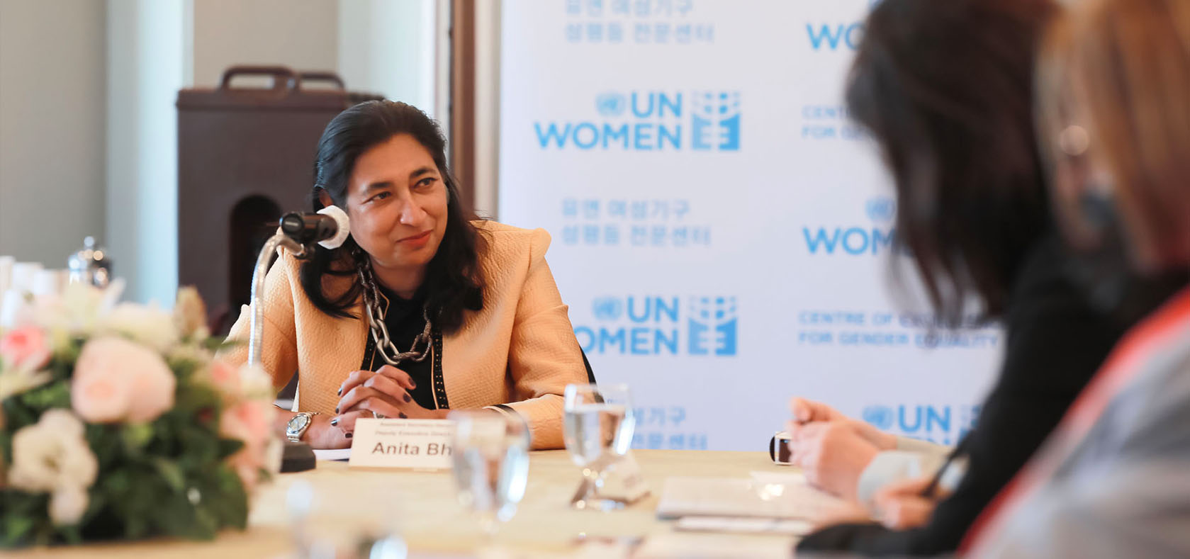 DED Bhatia is delivering opening remarks at the first steering committee meeting for the UN Women Centre of Excellence for Gender Equality. Photo: UN Women/Jaeki Kim