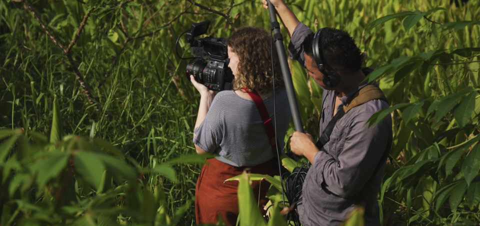 Alexandra Brock and the documentary film team in action,