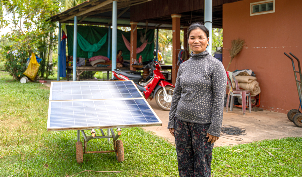 A solar-powered water pump has helped steady water supplies to Duek Da’s farm in southern Cambodia. 