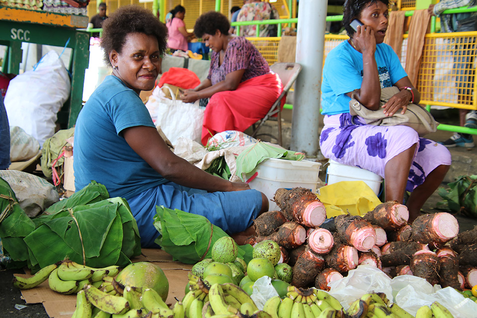 Market vendor Kesaia Sera sells produce at Suva Market