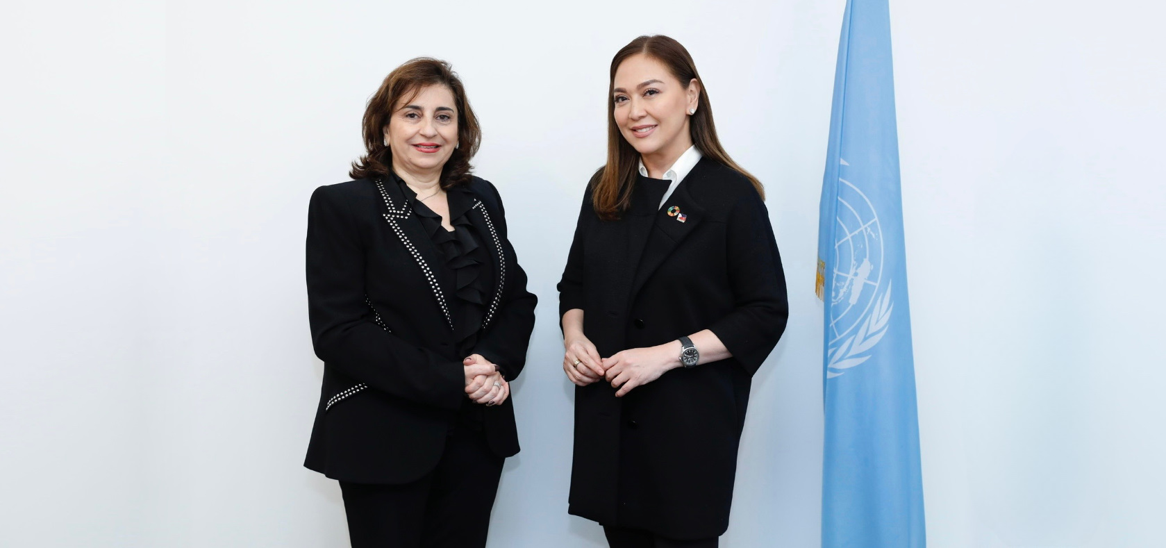 UN Women Executive Director Sima Bahous and UN Women National Goodwill Ambassador for the Philippines, Karen Davila, at UN Women headquarters in New York.