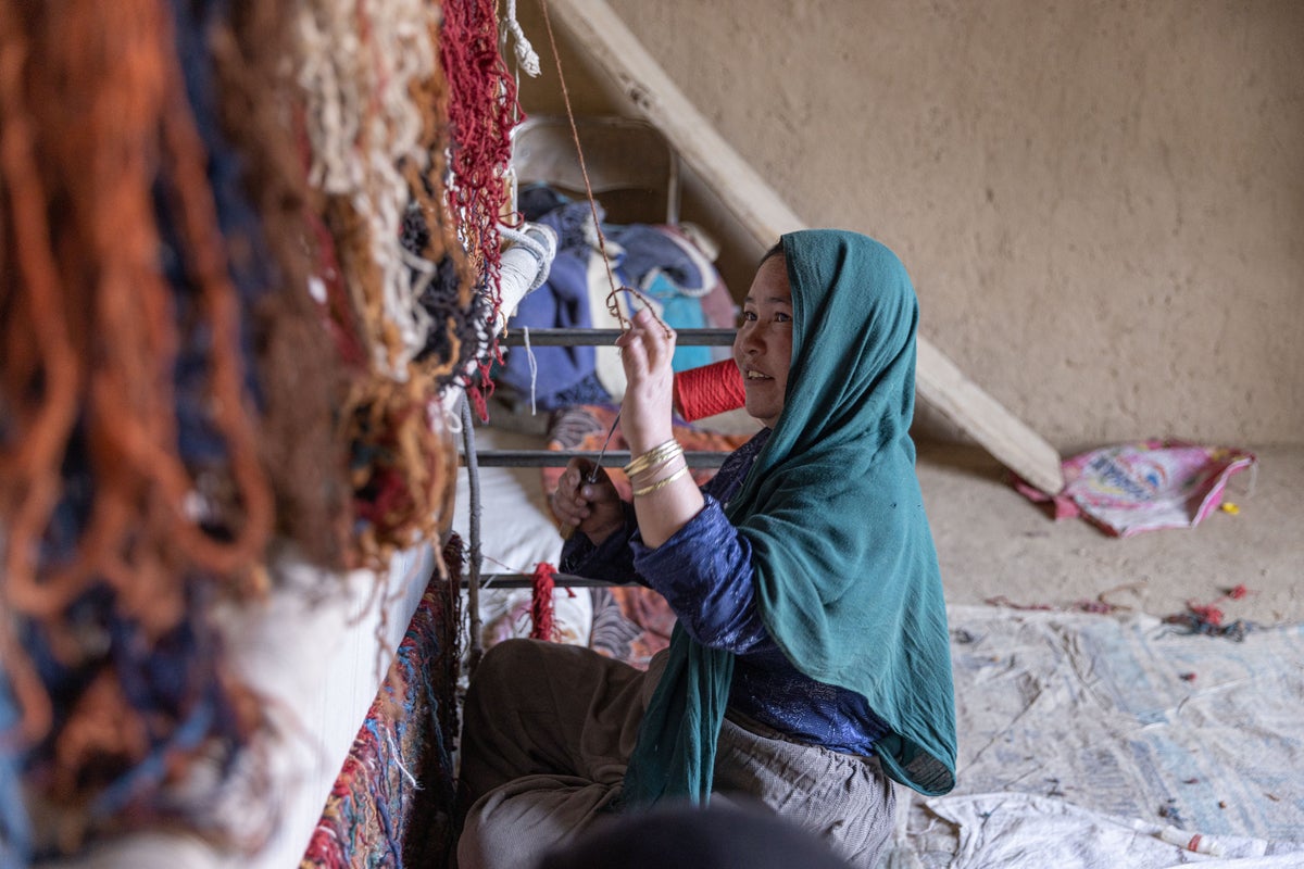 Carpet weaving women in Bamyan province