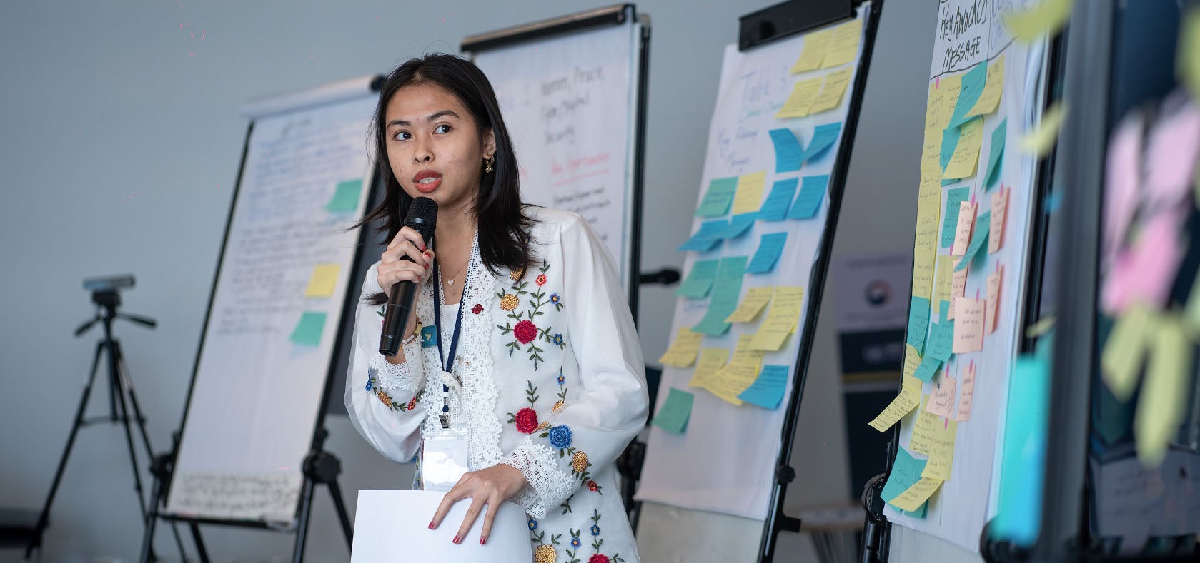 Elisa Shafiqah, a participant from Malaysia, was nominated by the group to present their
    priorities at a regional
    consultation for the Peacebuilding Architecture Review. Photo: UN Women/Gagan Thapa