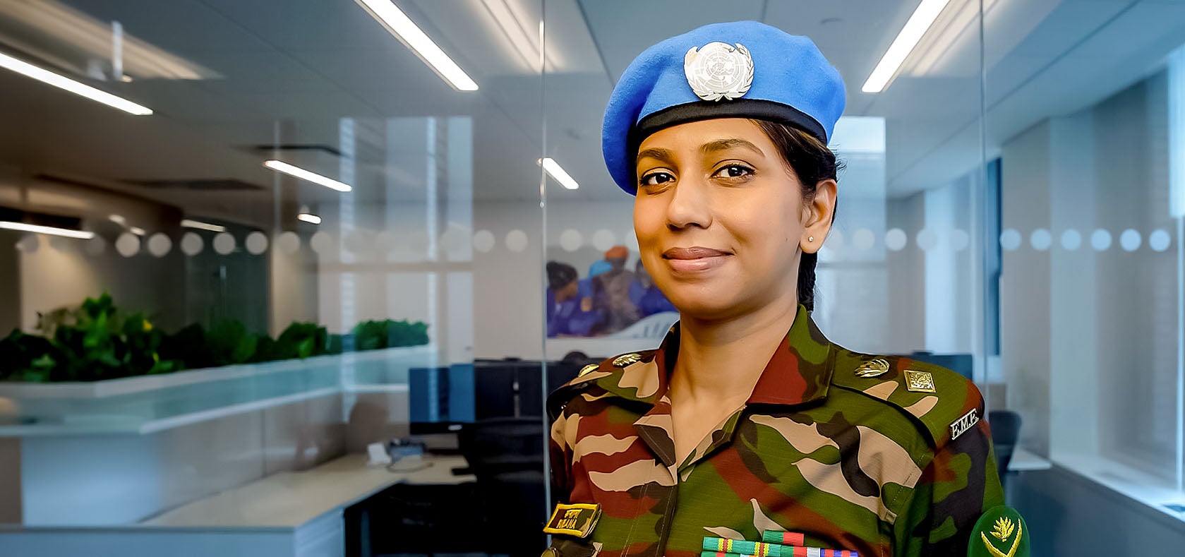 Portrait of Peacekeeper Rubana Mithila of Bangladesh, taken at UN Women headquarters on 14 May 2024. Photo: UN Women/Ryan Brown