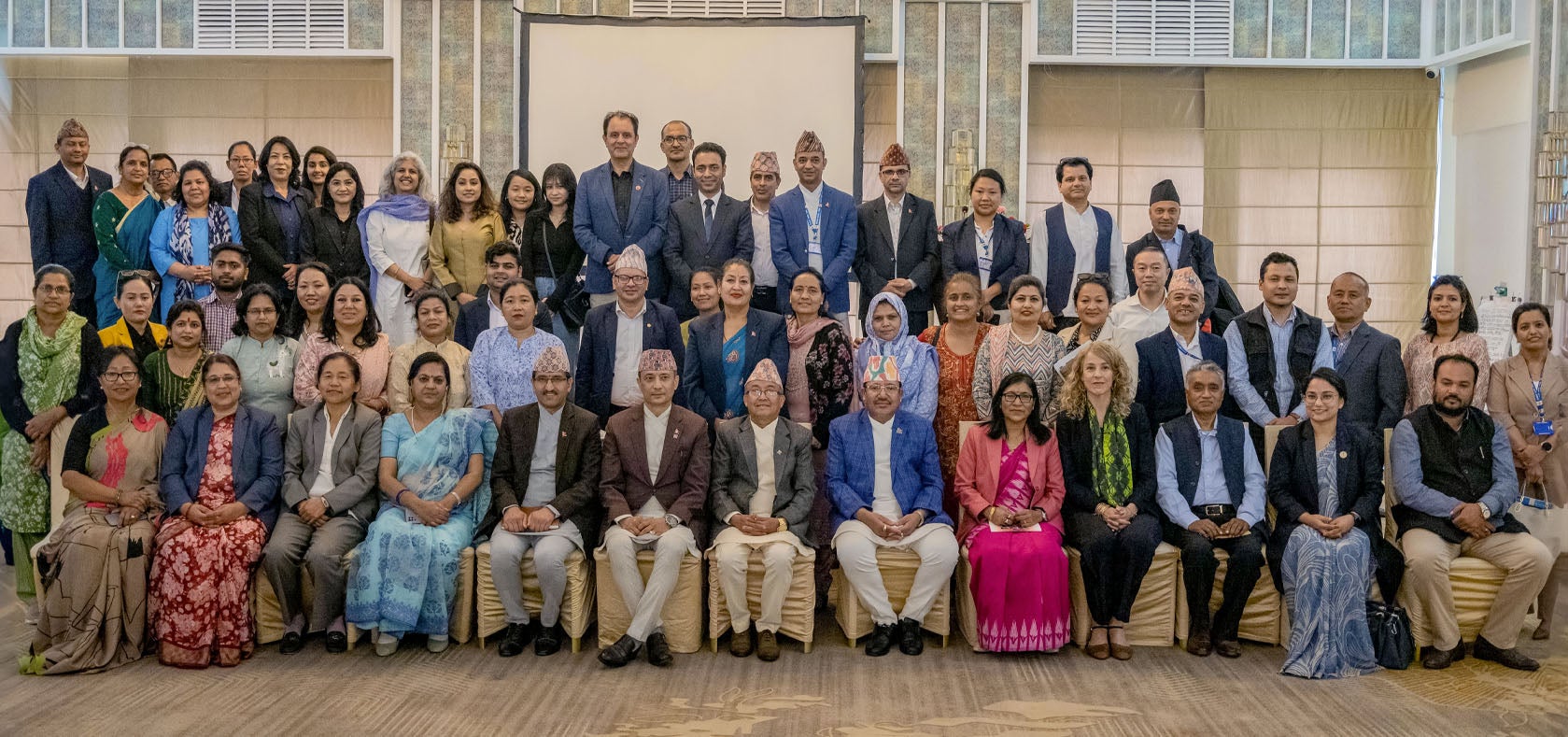 Group photo featuring participants of the dialogue “2024 Elections and Women: Nepal’s Efforts, Achievements and Future Directions” in Kathmandu. Photo: UN Women/Uma Bista