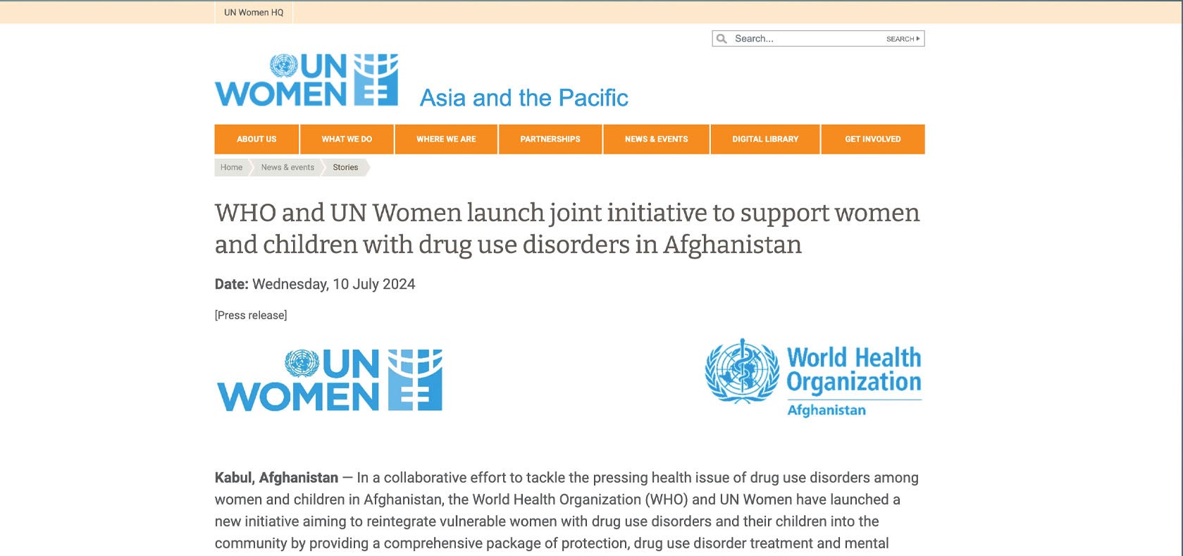 WHO and UN Women launch joint initiative to support women and children with drug use disorders in Afghanistan