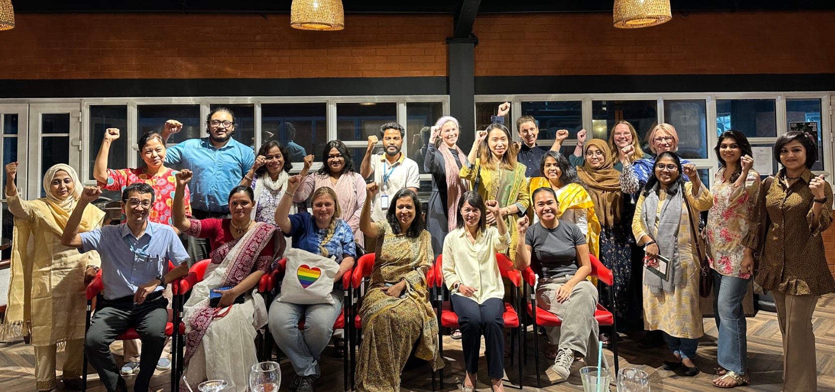 Group photo following an evening roundtable event at the UN Women Sub-Office in Cox’s Bazar, aimed at learning and relationship-building among donors and women-led organizations. 