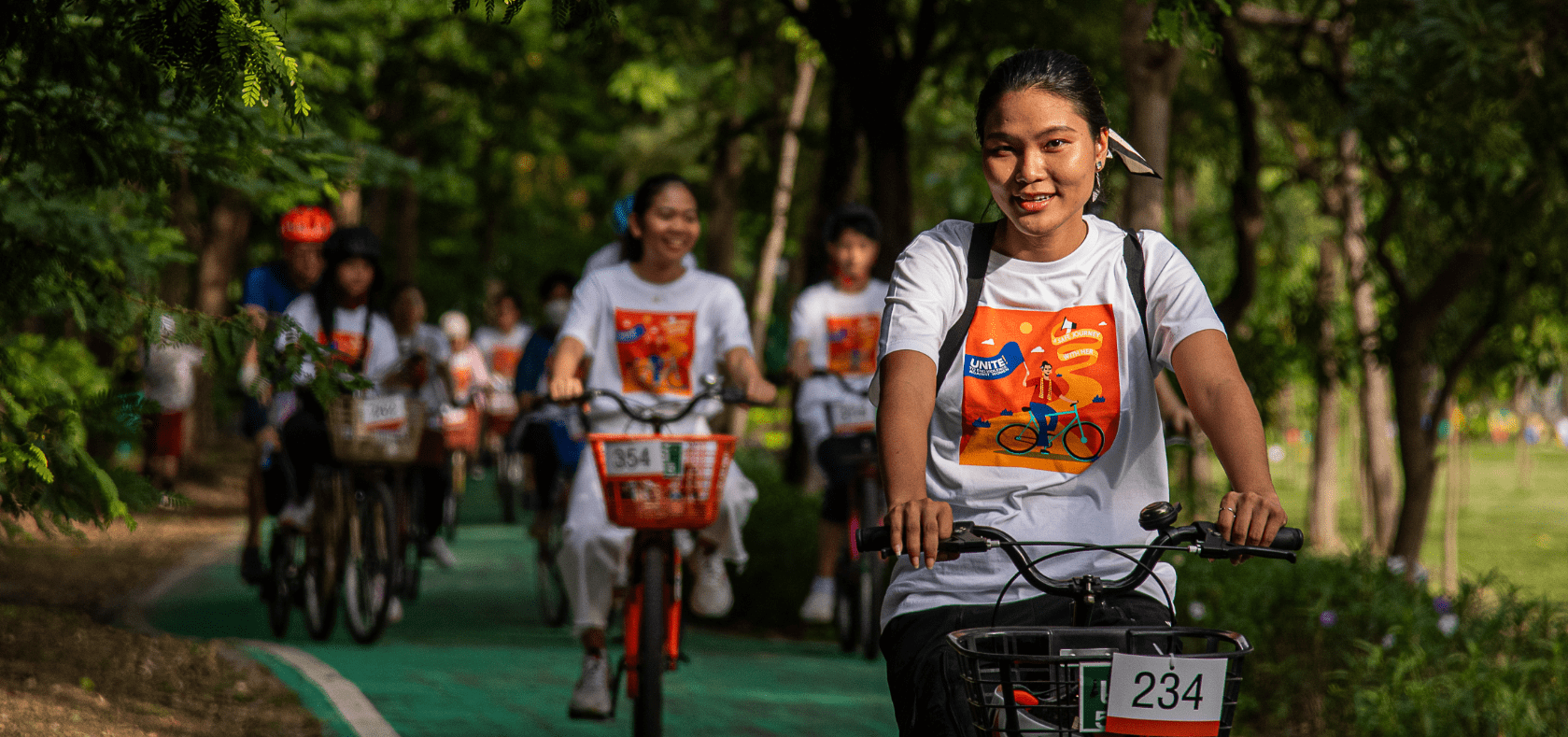 Biking event organized during the 16 Days of Activism against Gender-based Violence 2023 in Bangkok, Thailand. 