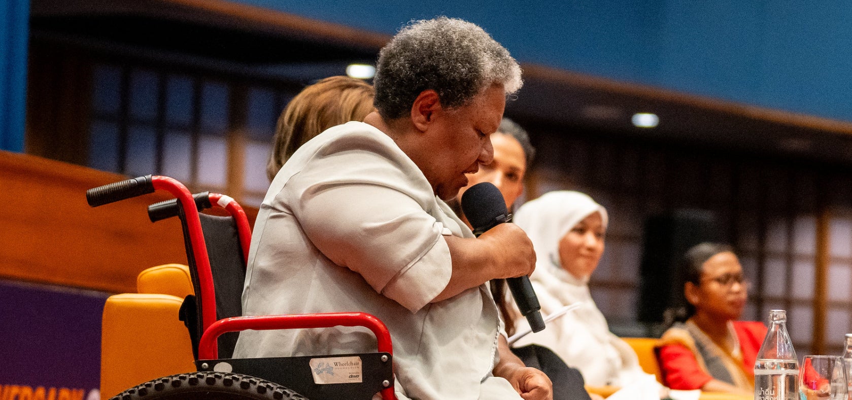 Ipul Powaseu (left), Senior Program Manager, Disability Inclusion, Papua New Guinea Women Lead Program, during the roundtable discussion on Strengthening Women’s Participation and Leadership in Asia and the Pacific.