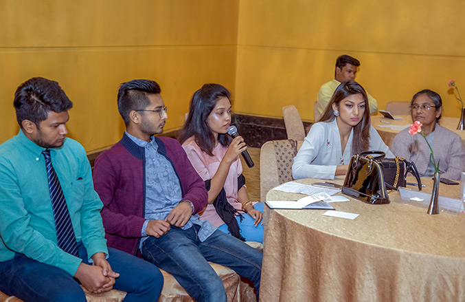 Young men and women from Independent University of Bangladesh are participating in a dialogue from the floor at "It's a SHE Thing". UN Women/Saikat Mojumder
