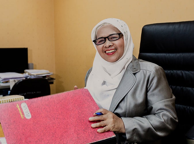 Patimoh Sadiyamu, the Vice Governor of Narathiwas Province, in her office at the Narathiwas Provincial Hall. Photo: UN Women/Piyavit Thongsa-Ard