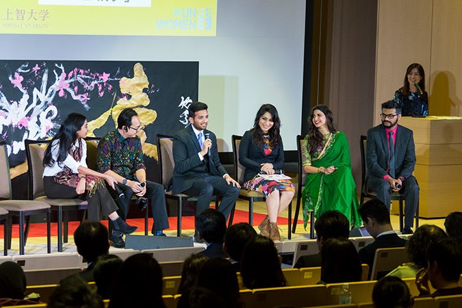 Performers share the stage for a panel discussion on the power of the arts to change gender social norms. Photo: UN Women/STORY CO., LTD https://flic.kr/p/GLoHuU