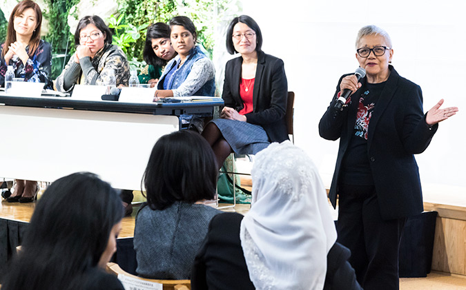 Teresita Quintos Deles from the Philippines emphasizes the need to address root causes of conflict such as harmful gender social norms. Photo: UN Women/STORY CO., LTD 