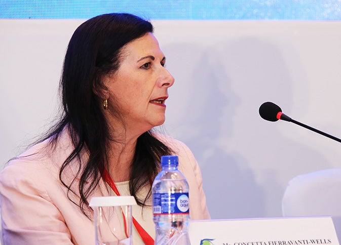 Senator Concetta Fierravanti-Wells, Australian Minister for International Development and the Pacific, chairs the event on gender and inclusiveness at the Ulaanbaatar conference. Photo: UNFPA/Tim Jenkins