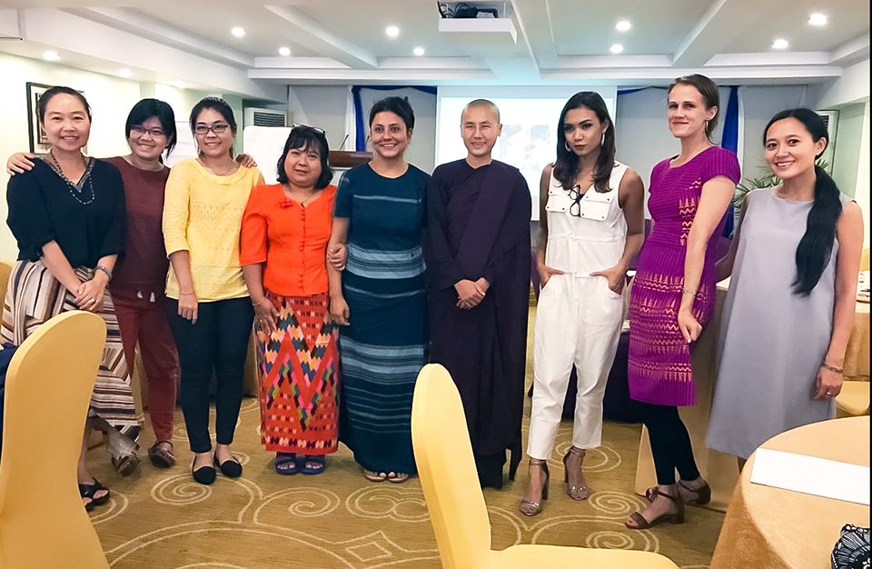 Members of the UN Women Myanmar team with women's rights activist Ketu Mala (centre, right) and singer-songwriter Ah Moon (third from right). Photo: UNHCR