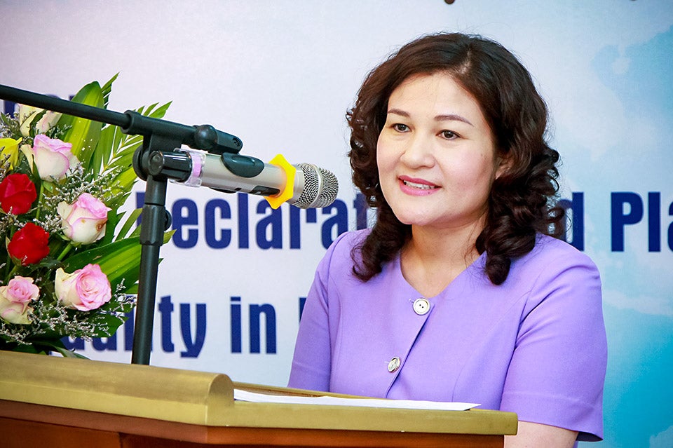 Nguyen Thi Ha, Deputy Minister of MOLISA at the two-day workshop in Hai Phong. Photo: MOLISA