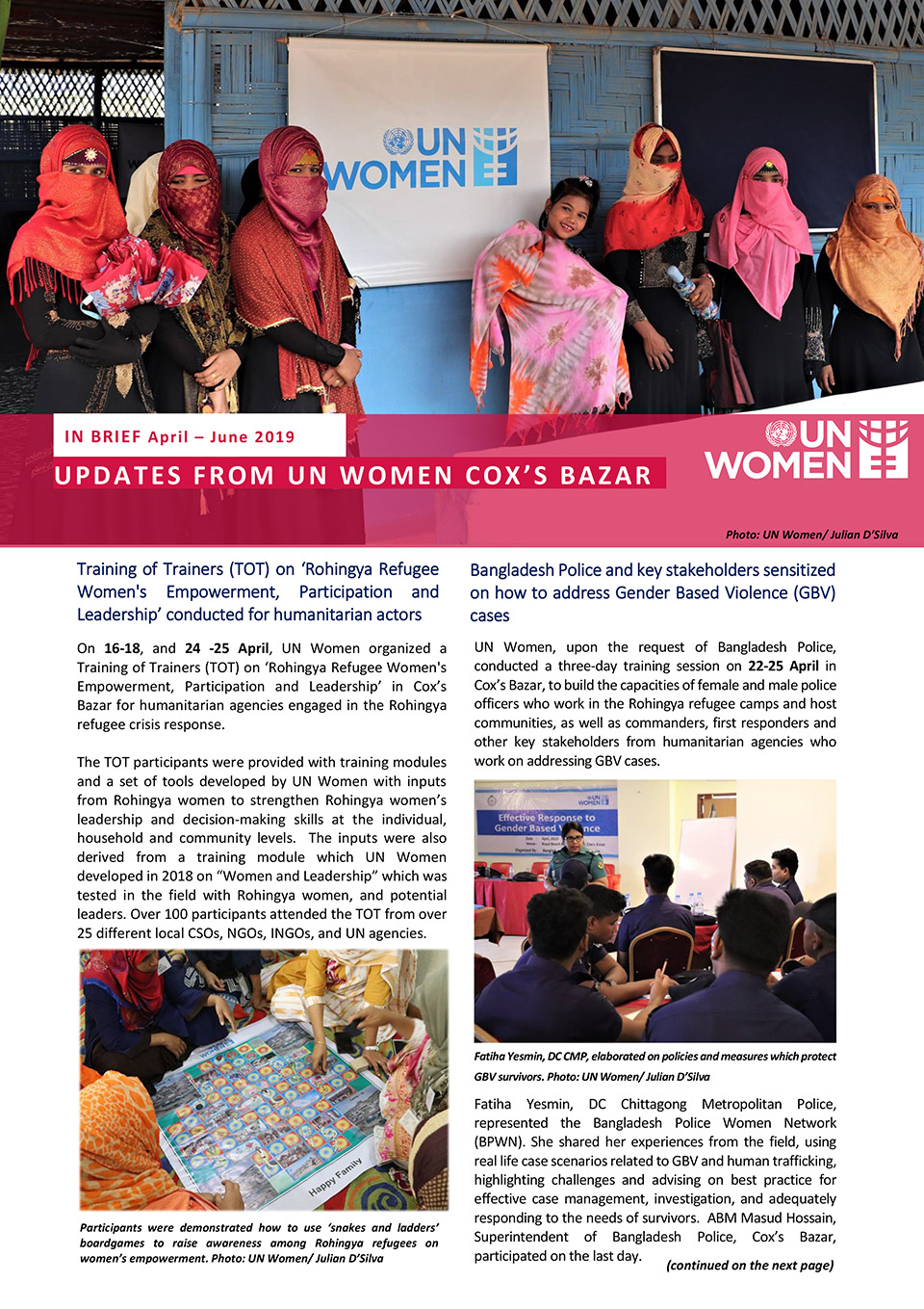 Updates from UN Women Cox ’s bazar | April–June 2019