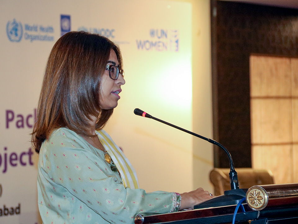 Aisha Mukhtar, Deputy Country Representative speaks at the ESP launch event. Photo UNWomen/Habib Asgher