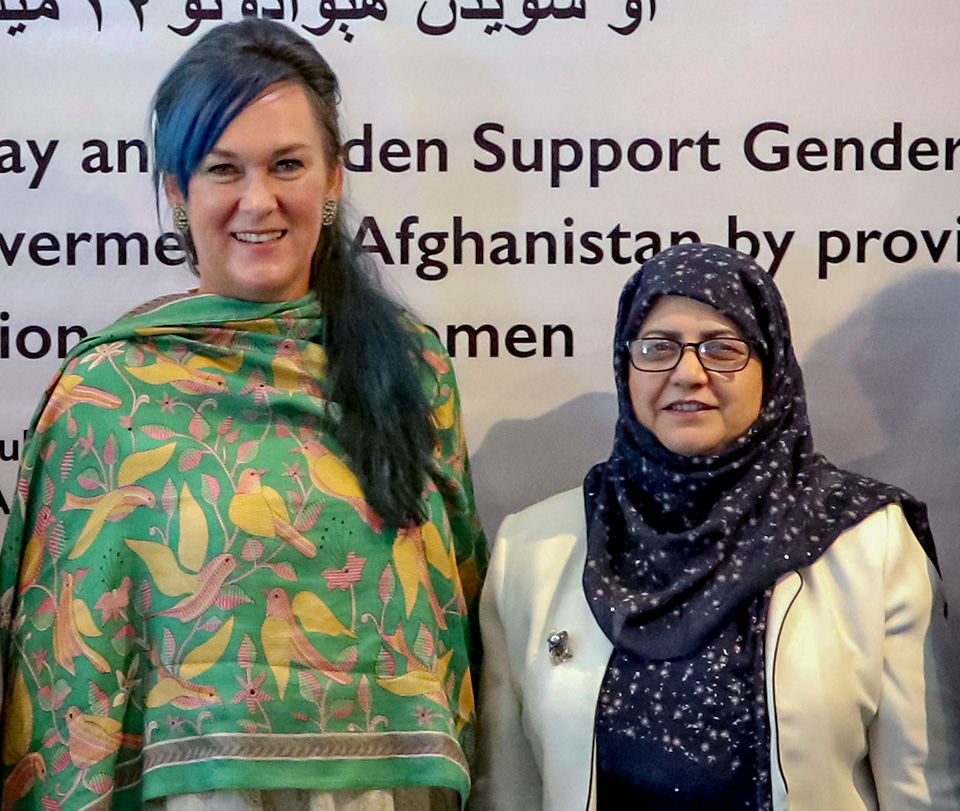 (from left) Ms. Aleta Miller, UN Women Representative in Afghanistan and Ms. Spozhmai Wardak, Deputy Minister of Women's Affairs. Photo: UN Women/Nangyalai Tanai 
