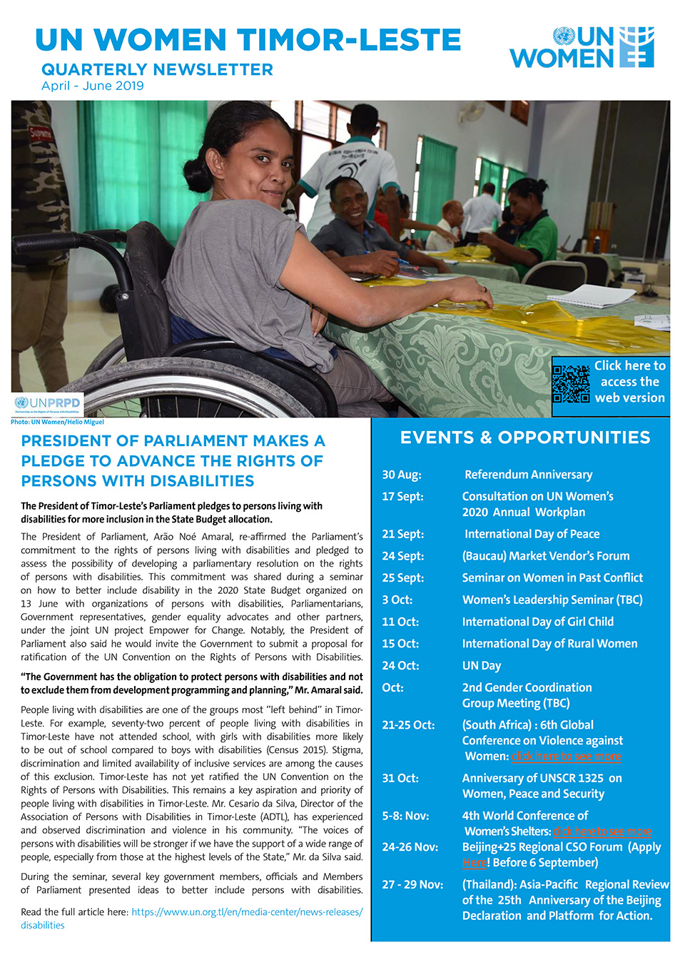 UN Women Timor Leste Quartery Newsletter Q2 2019