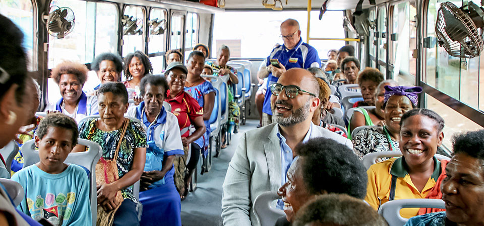 UN Women Regional Director rides in their seats on Meri Seif Buses