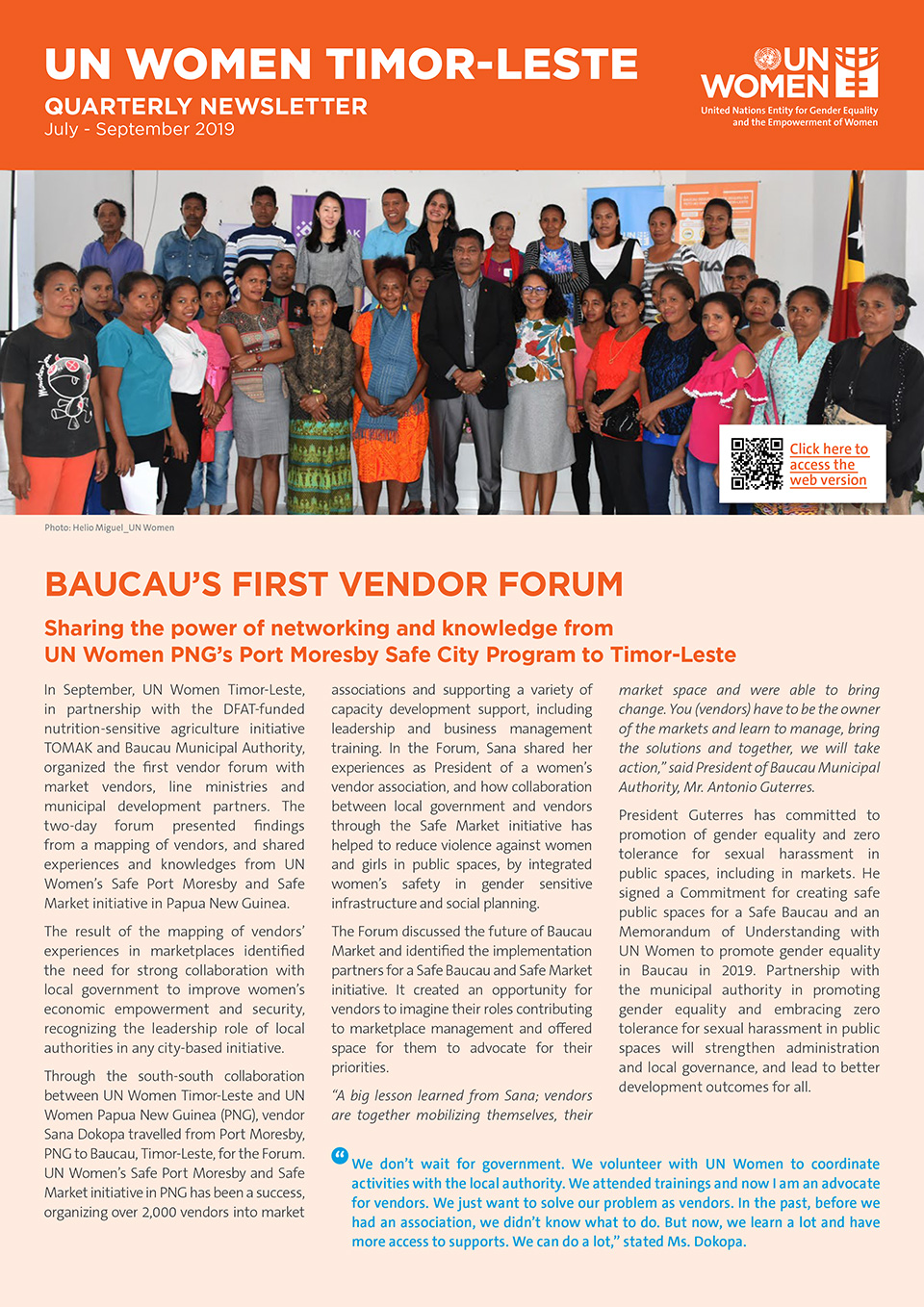 UN Women Timor Leste Quartery Newsletter | July—September2019