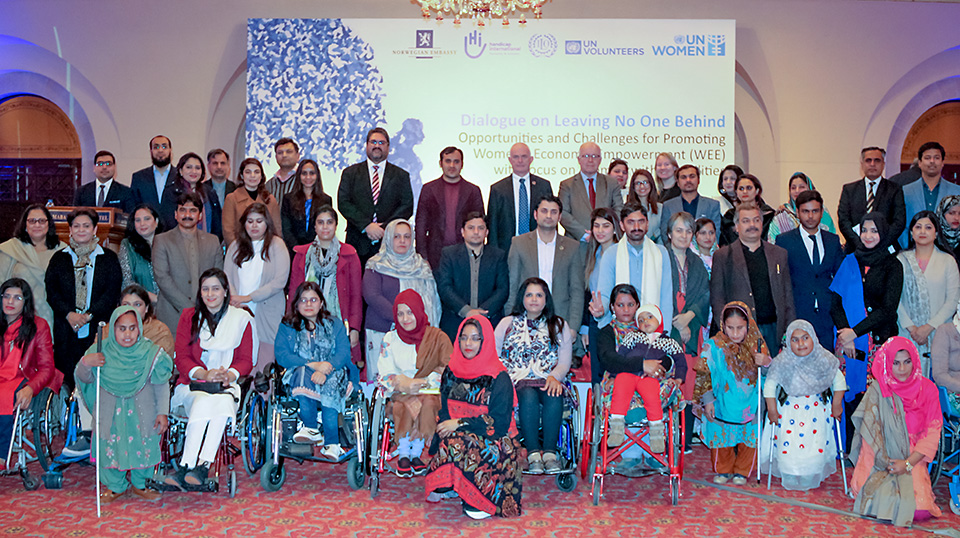 UN Women Pakistan today organized a Dialogue on Leaving No One Behind – Opportunities and Challenges for Promoting Women’s Economic Empowerment with focus on Women with Disabilities in Islamabad. Ambassador of Norway to Pakistan His Excellency Kjell-Gunnar Eriksen, Federal Secretary Ministry of Human Rights Ms. Rabiya Javeri Agha, Resident Coordinator United Nations in Pakistan Mr. Knut Otsby and members from disable person organizations, private sector, government and international agencies attended the event. Photo: UN Women/Habib Asgher