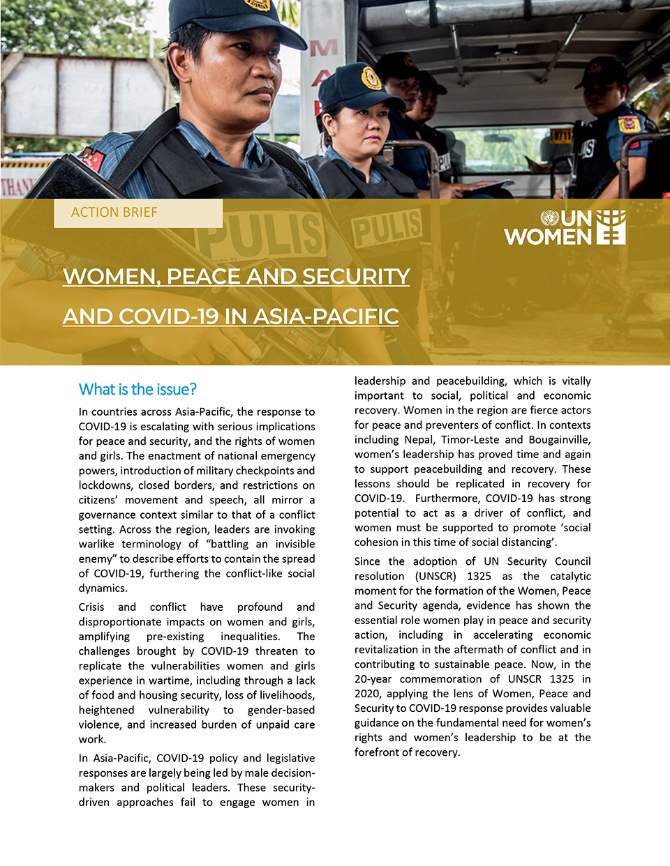  WOMEN, PEACE AND SECURITY AND COVID-19 IN ASIA-PACIFIC