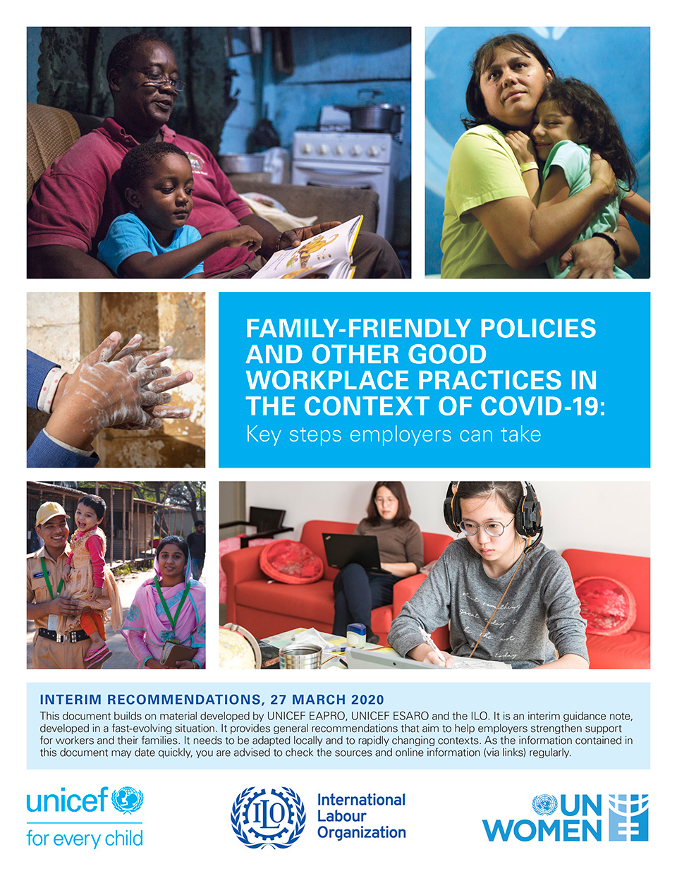 Download the preliminary technical note from UNICEF, ILO and UN Women on family-friendly policies and other good workplace practices in the context of COVID-19 <a href="https://www.unicef.org/documents/family-friendly-policies-and-other-good-workplace-practices-context-covid-19-key-steps">here</a>