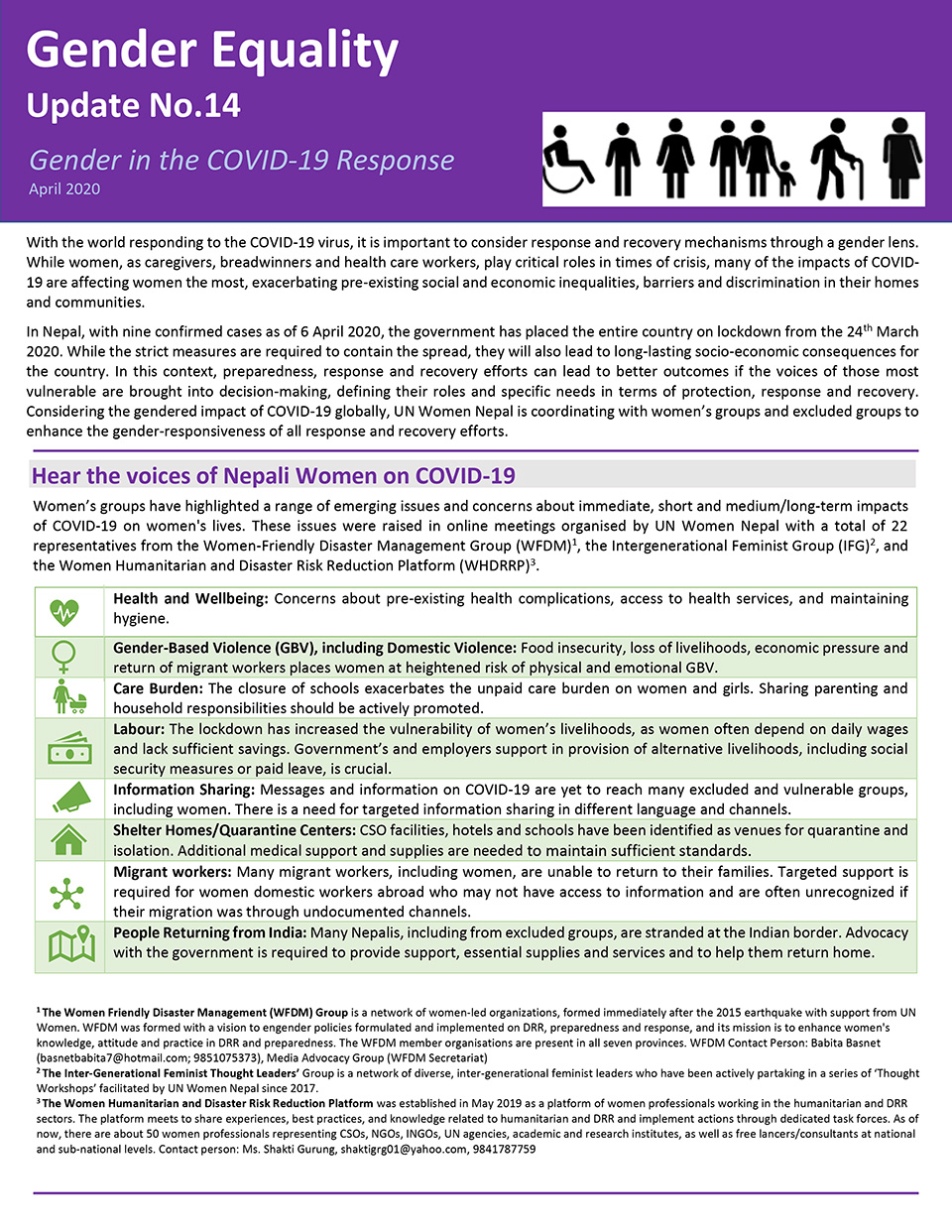 Gender Equality  Update No.14  Gender in the COVID-19 Response  April 2020