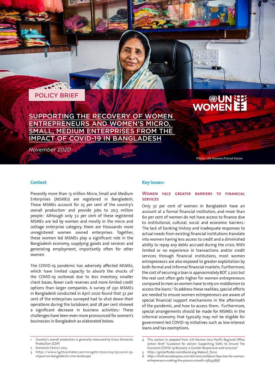 SUPPORTING THE RECOVERY OF WOMEN ENTREPRENEURS AND WOMEN’S MICRO, SMALL, MEDIUM ENTERPRISES FROM THE IMPACT OF COVID-19 IN BANGLADESH