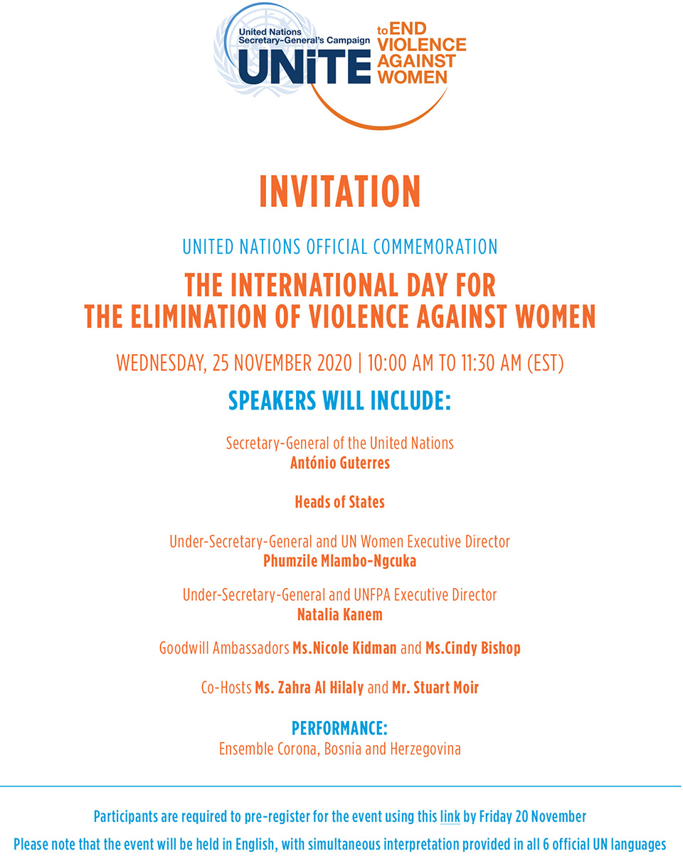 [INVITE] the United Nations Official Commemoration of the International Day for the Elimination of Violence against Women.