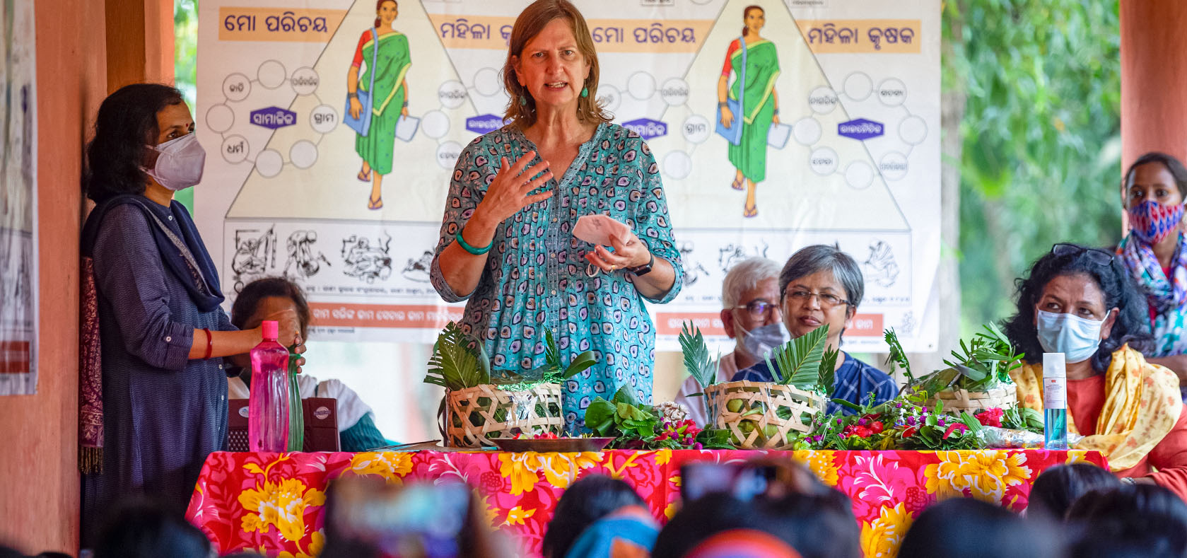 UN Women Representative in India, Susan Ferguson, meets local women and girls in Urbengi village, in the Dhenkanal district of Odisha. Accompanying her (seated to her right) were Madhu Khetan, Integrator and Programme Lead, Professional Assistance For Development Action (PRADAN) and Kanta Singh, UN Women Programme Manager. Photo: UN Women/Prashanth Vishwanathan